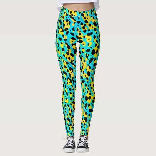 Trendy Abstract turquoise geel luipaard patroon Leggings (Voorkant)