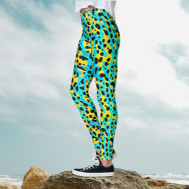 Trendy Abstract turquoise geel luipaard patroon Leggings