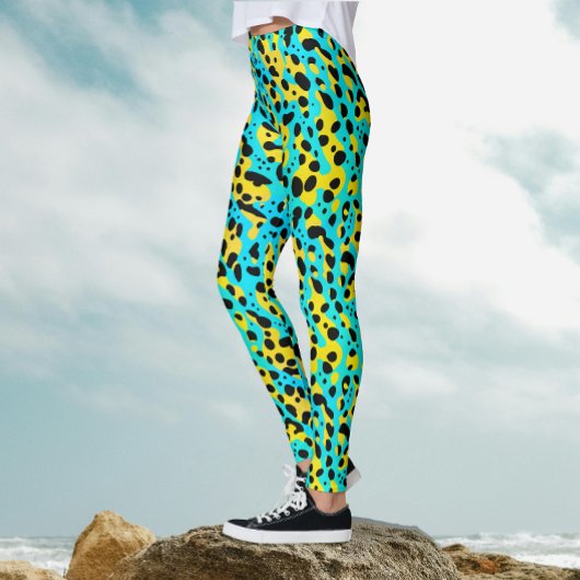 Trendy Abstract turquoise geel luipaard patroon Leggings