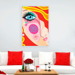 Trendy Abstract Whimsical Artsy Face Eye Canvas<br><div class="desc">Trendy Whimsical Artsy Face originele illustratie. Een gewaagd modern kunstwerk met een vrouw kronkelig gezicht met rood en geel haar en groot blauw oog. Een origineel kunstwerk van Fotografixgal Design.</div>