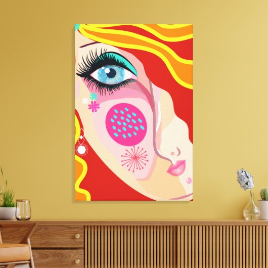 Trendy Abstract Whimsical Artsy Face Eye Canvas Afdruk (Insitu (Woonkamer))