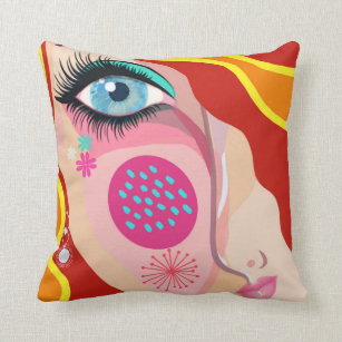 Trendy Abstract Whimsical Face Red Yellow Kussen