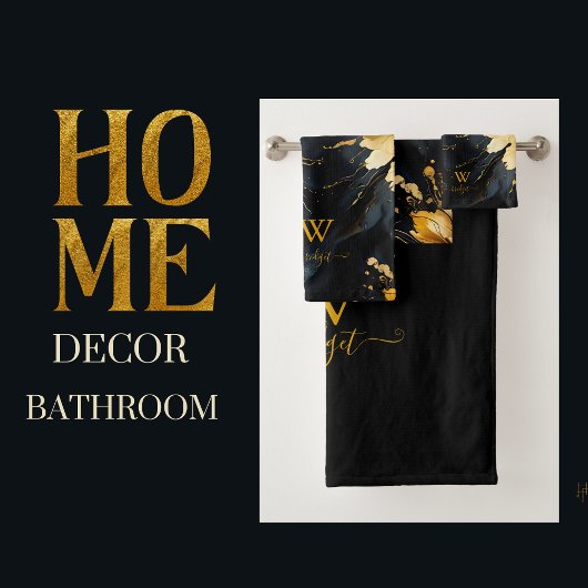 Trendy abstract zwart goud marmer bad handdoek