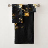 Trendy abstract zwart goud marmer bad handdoek (Insitu)