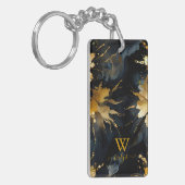 Trendy abstract zwart goud marmer sleutelhanger (Voorkant Links)