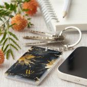 Trendy abstract zwart goud marmer sleutelhanger (Voorkant Rechts)