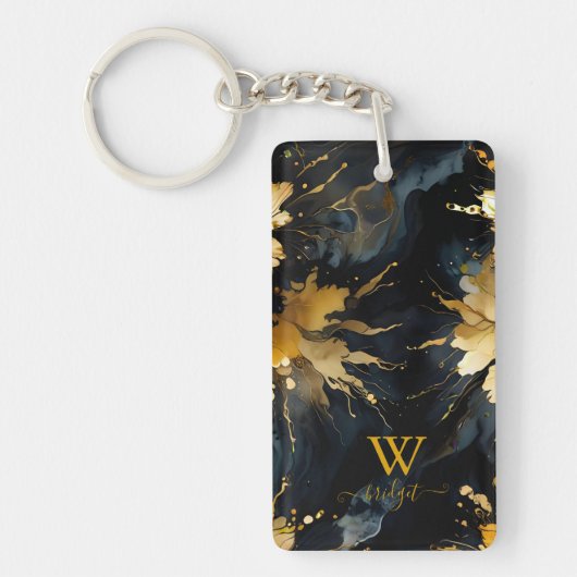 Trendy abstract zwart goud marmer sleutelhanger (Voorkant)