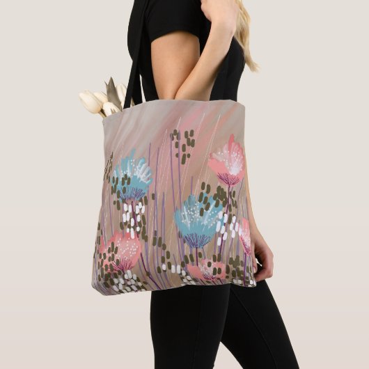 Trendy Abstracte bloemen Tote Bag (Dichtbij)