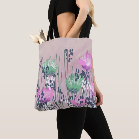 Trendy Abstracte bloemen Tote Bag (Dichtbij)