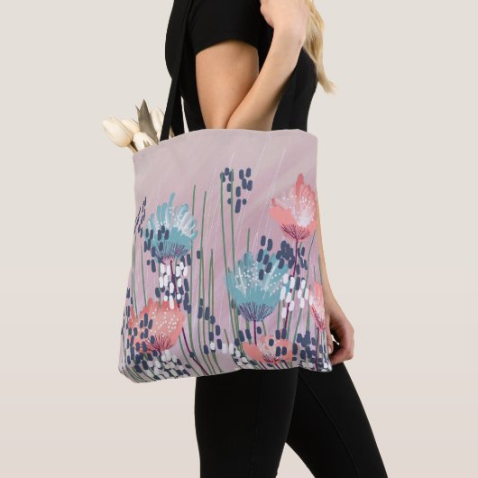 Trendy Abstracte bloemen Tote Bag (Dichtbij)