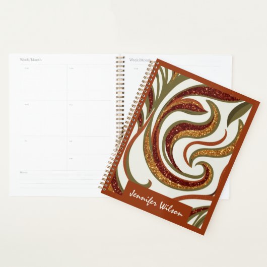 Trendy abstracte glitter terracotta groen script planner (Display)