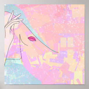 Trendy Abstracte Kunst Vrouwelijk Gezicht Hand Lij Poster