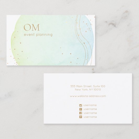 Trendy Abstracte Ombre Waterverf met Gold Accents Visitekaartje (Voorkant / Achterkant)