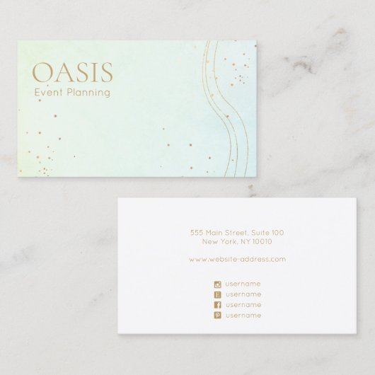 Trendy Abstracte Ombre Waterverf met Gold Accents Visitekaartje (Voorkant / Achterkant)