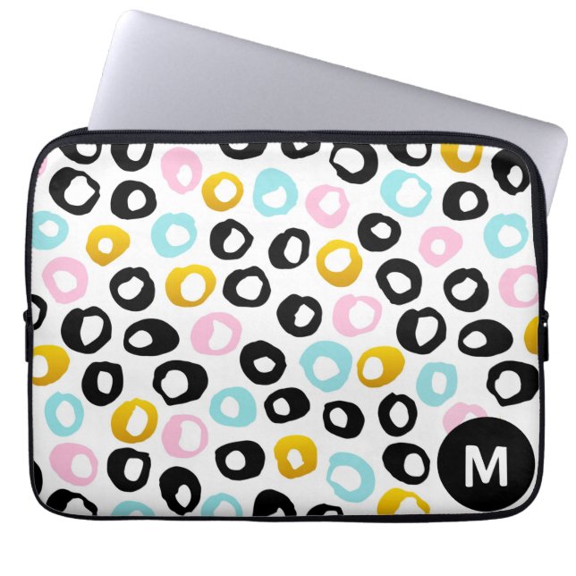 Trendy Abstracte Stippenpatroon Monogram Laptop Sleeve (Voorkant)