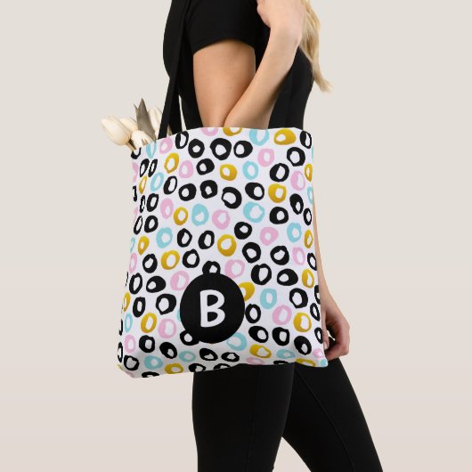 Trendy Abstracte Stippenpatroon Monogram Tote Bag (Dichtbij)