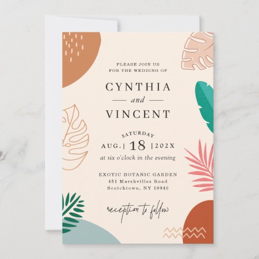 Trendy Abstracte tropische vormen Summer Wedding Kaart (Voorkant)
