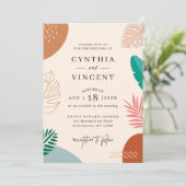 Trendy Abstracte tropische vormen Summer Wedding Kaart (Staand voorkant)