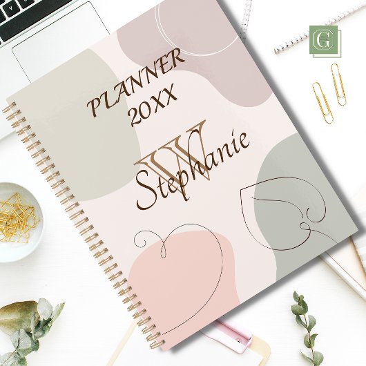 Trendy Abstracte vorm schetst lederen monogram Planner
