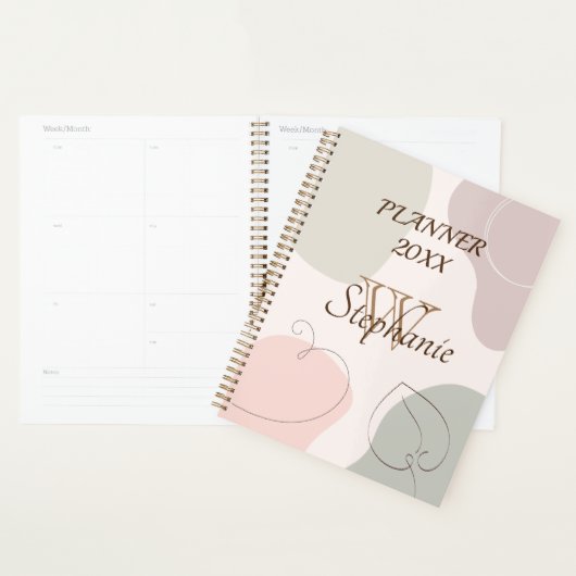 Trendy Abstracte vorm schetst lederen monogram Planner (Display)