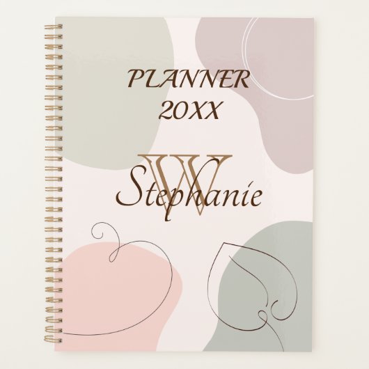 Trendy Abstracte vorm schetst lederen monogram Planner (Voorkant)