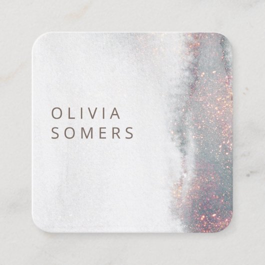 Trendy Abstracte Waterverf Roos Gold Glitter Vierkante Visitekaartje (Voorkant)