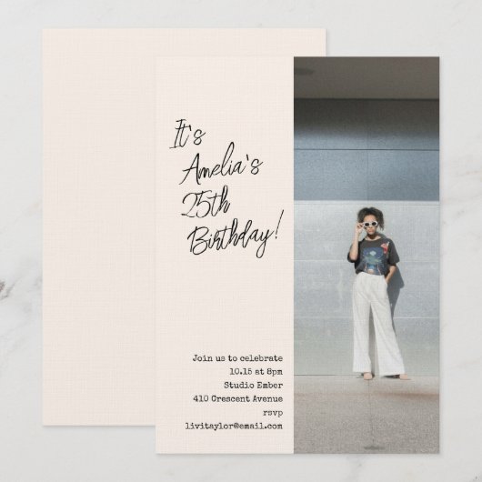 Trendy Aesthetic Photo 25th Adult Birthday Party Kaart (Voorkant / Achterkant)
