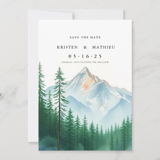 Trendy afdrukbare berg save the date (Voorkant)