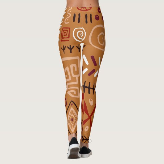 Trendy African Indian Tribal Seamless Brown Leggings (Achterkant)