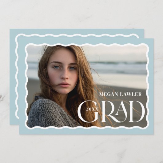 Trendy Afstudeerder Aankondiging Fotokaart Wave Bl (Voorkant / Achterkant)