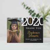 Trendy Afstudeerder Black Gold Foto Naam Jaar Afst Bedankkaart (Staand voorkant)