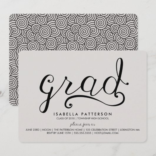 Trendy Afstudeerder Gray Afstuderen Invitation Kaart (Voorkant / Achterkant)