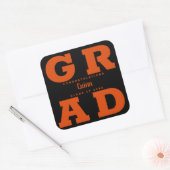 Trendy Afstudeerder Oranje op zwart Afstuderen Vierkante Sticker (Envelop)