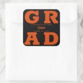 Trendy Afstudeerder Oranje op zwart Afstuderen Vierkante Sticker (Tas)