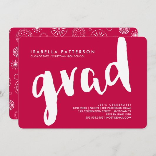 Trendy Afstudeerder White | Uitnodiging tot het ro (Voorkant / Achterkant)