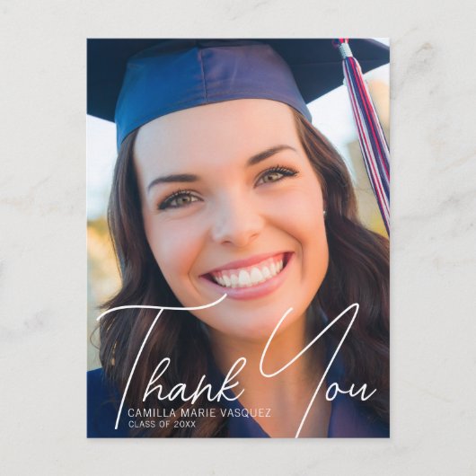 Trendy afstudeerfoto bedankje-overlay briefkaart (Voorkant)