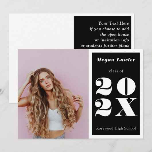 Trendy Afstudeerfoto Zwart en Wit Kaart (Voorkant / Achterkant)