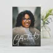 Trendy Afstudeerscript Foto Afstuderen Aankondiging (Staand voorkant)