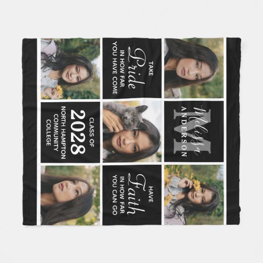 Trendy Afstuderen 5 Photo Collage Black Afstuderen Fleece Deken (Voorkant (Horizontaal))