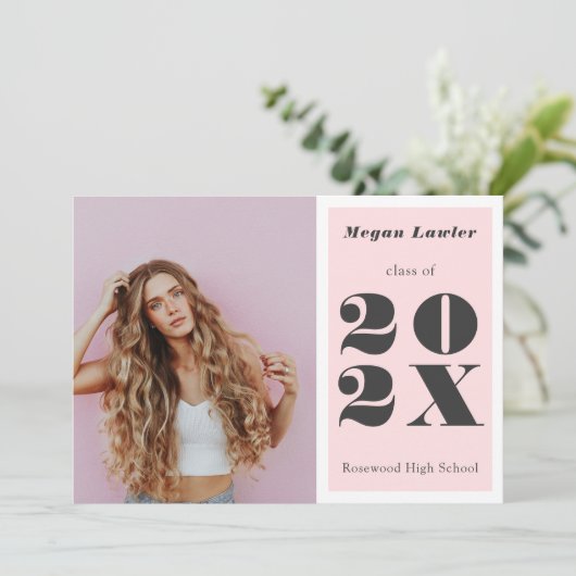 Trendy Afstuderen Aankondiging Fotokaart Blush (Staand voorkant)