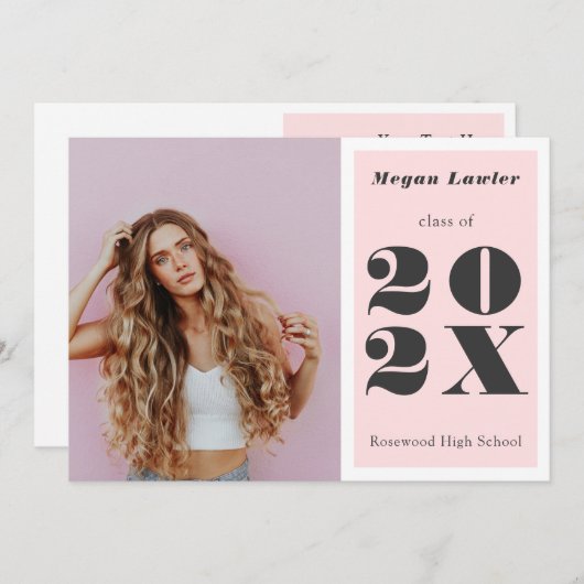 Trendy Afstuderen Aankondiging Fotokaart Blush (Voorkant / Achterkant)