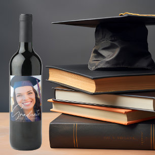 Trendy Afstuderen foto gepersonaliseerd feest Wijn Etiket