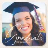 Trendy Afstuderen Foto Wit Script Party Kartonnen Onderzetters (Voorkant)