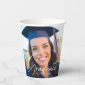 Trendy Afstuderen Foto Wit Script Party Papieren Bekers (Voorkant)