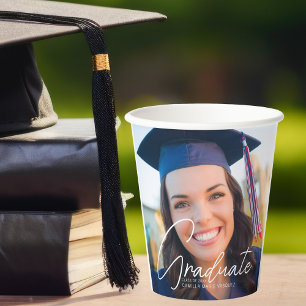 Trendy Afstuderen Foto Wit Script Party Papieren Bekers