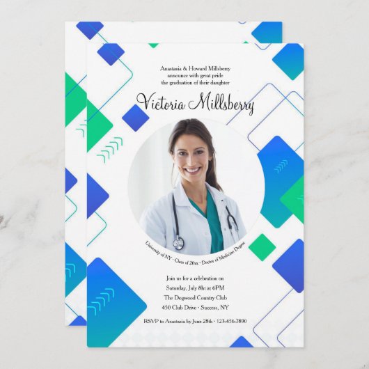 Trendy Afstuderen fotouitnodiging Kaart (Voorkant / Achterkant)