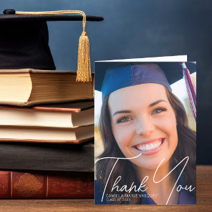 Trendy Afstuderen witte foto script overlay Bedankkaart