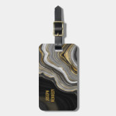 Trendy Agaat Zwart en Goud Gepersonaliseerd Bagagelabel (Voorkant verticaal)