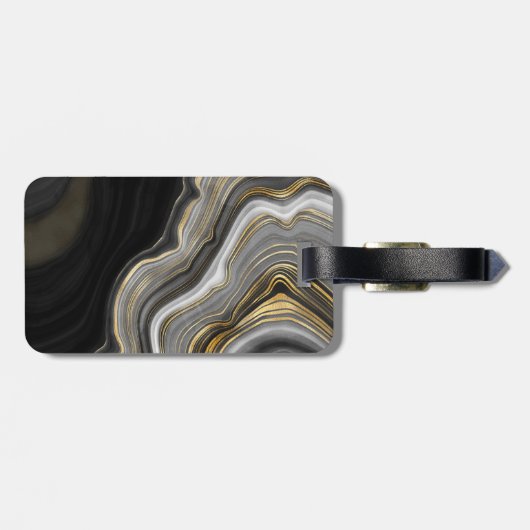 Trendy Agaat Zwart en Goud Gepersonaliseerd Bagagelabel (Achterkant horizontaal)