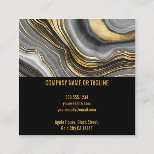 Trendy Agaat Zwart en Goud Marmer Vierkante Visitekaartje (Achterkant)